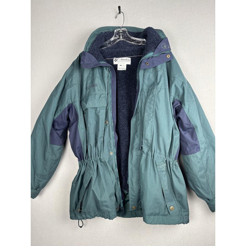 Columbia Jacket Mens Large Green Parka Full Zip Hooded Lined Nylon F8 WM7230